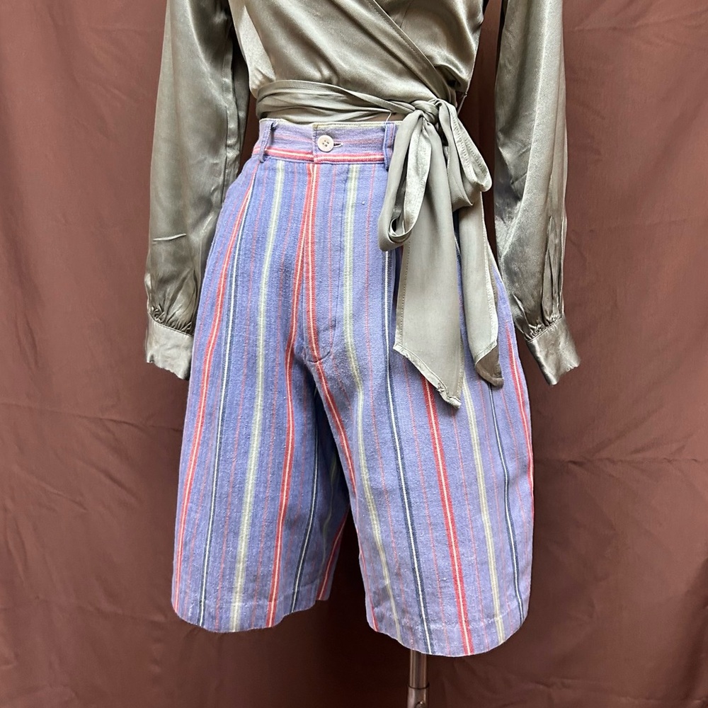High-waisted striped cotton shorts